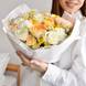 Bouquet with peony roses and daisies